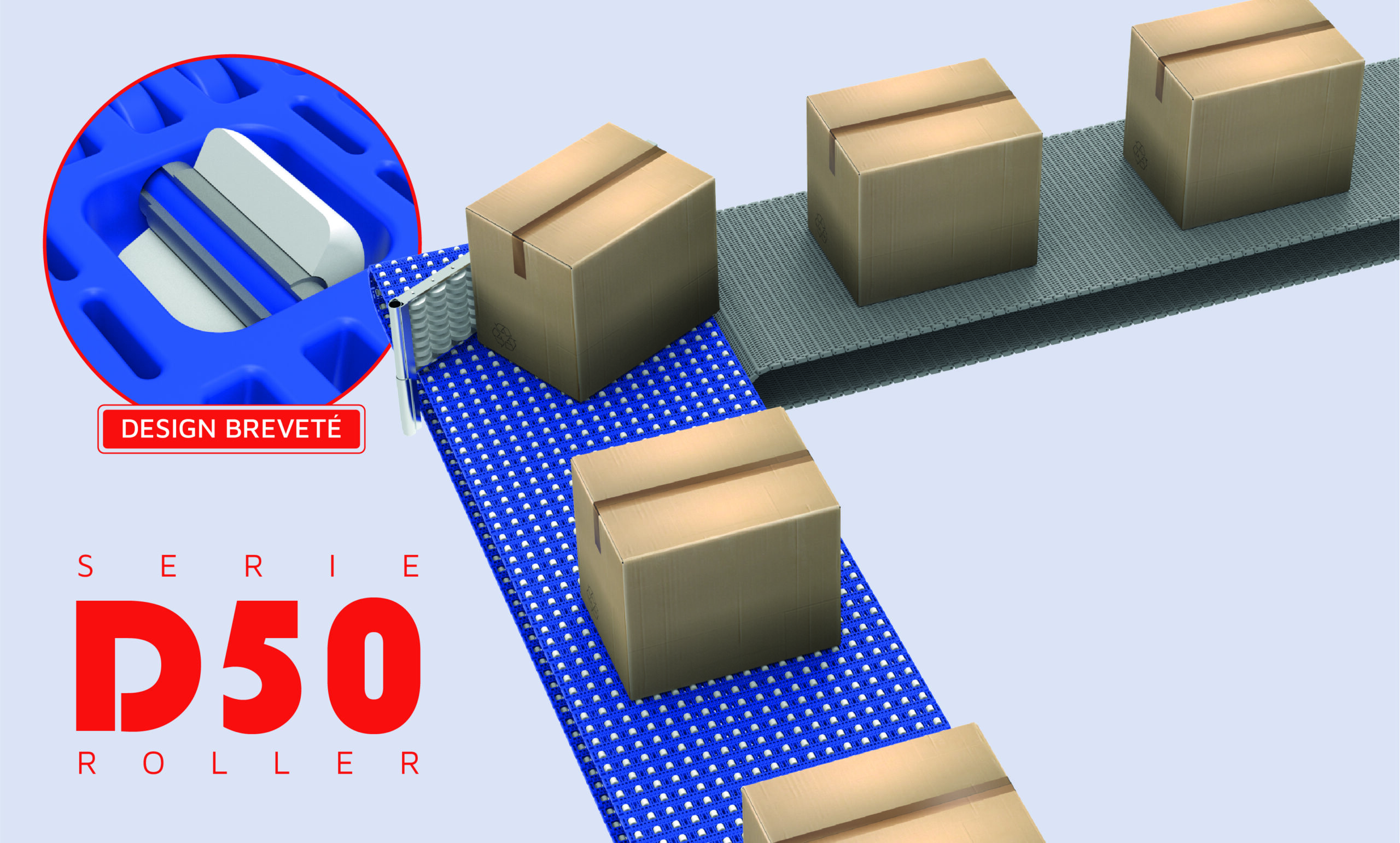 Nouveau tapis modulaire avec inserts de rouleaux: D50 Roller