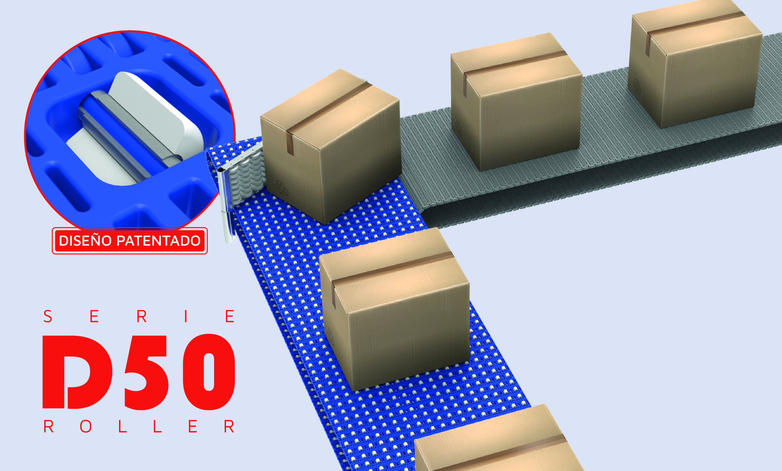 Nueva banda modular con rodillos insertados: D50 Roller